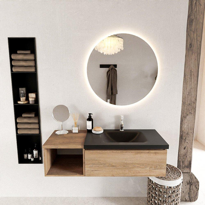 MONDIAZ BUKLA Meuble de salle de bains 120cm avec module ouvert 40 couleur Chêne lavé avec 1 tiroir. Lavabo CLOUD à droite 1 trou de robinet couleur Urban.