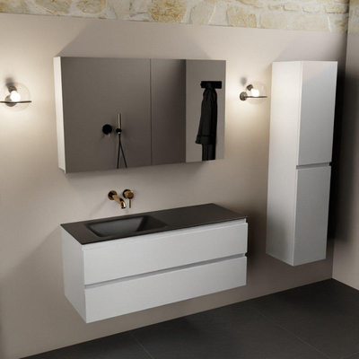 Mondiaz Aivy badmeubelset - 120x45x50cm - 0 kraangaten - 1 wasbak urban Solid surface - Links - 2 lades - Met spiegelkast - MDF Talc