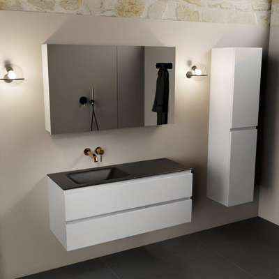 Mondiaz AIVY Ensemble de meuble - 120x45x50cm - 0 trous de robinet - 1 vasque Urban Solid surface - Gauche - 2 tiroirs - avec armoire de toilette - MDF Talc