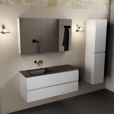 Mondiaz Aivy ensemble meuble de salle de bains - 120x45x50cm - 0 trous de robinet - 1 vasque urban Solid surface - Gauche - 2 tiroirs - Avec armoire miroir - MDF Talc