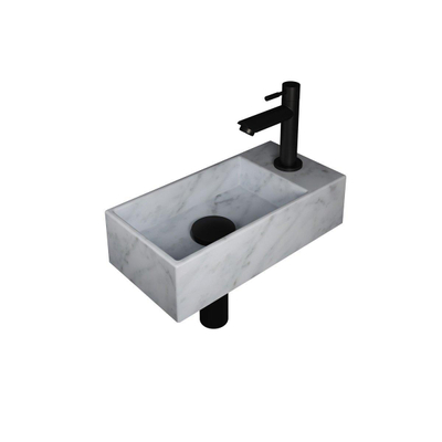 Ink Versus pack lave-mains – 36 x 18 x 9 cm – marbre blanc – perçage à droite – robinet noir mat