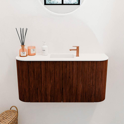 Mondiaz JOYA 83.2cm toiletmeubel - ronding links en rechts kleur Ruby - Wastafel FAYE positie Midden 1 kraangat kleur Talc.