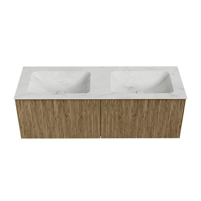 Mondiaz KURVE-DLUX Badkamermeubelset - 130x46x40cm - 2 lade - wastafel solid surface - dubbel - zonder kraangat - Dusk