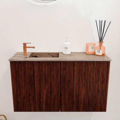 Mondiaz JOYA-DLUX 70cm toiletmeubel - kleur Ruby - Wastafel FAYE positie Links 1 kraangat kleur Arena.