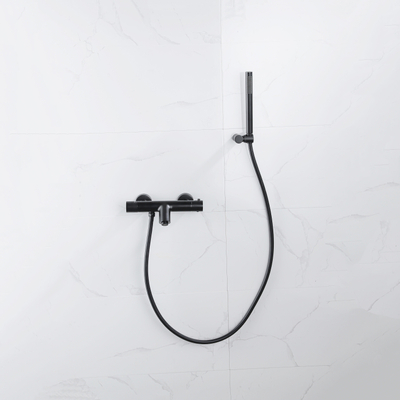 Fortifura Calvi Thermostatische badkraan - met staafhanddouche handdouchehouder en gladde doucheslang - mat zwart