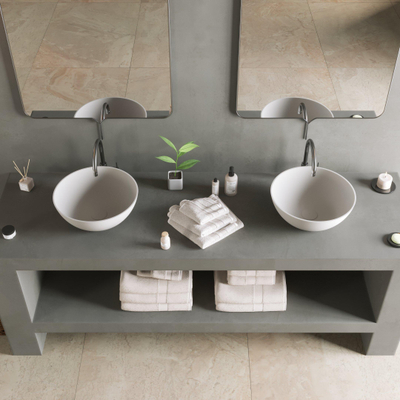 Ideavit Solidthin vasque à poser 39x39x14,5cm ronde 0 trous de robinet 1 cuve Solid surface blanc