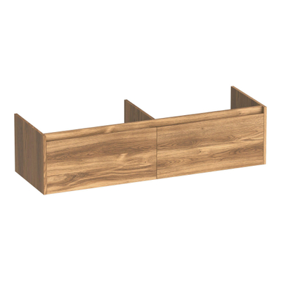 BRAUER Embrace wastafelonderkast - 139x35x45.5cm - 2 softclose lades - greeploos - 2 sifon uitsparingen - Honey