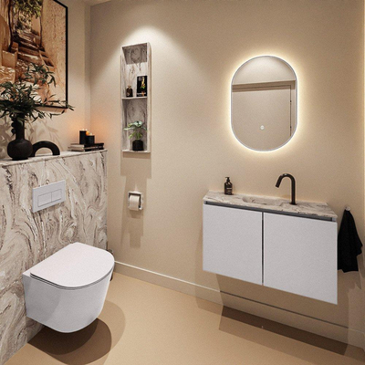 MONDIAZ TURE-DLUX Meuble toilette - 80cm - Cale - EDEN - vasque Glace - position centrale - 1 trou de robinet