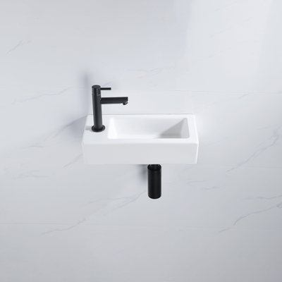 Fortifura Fuente Fonteinset - 36x18.5x9cm - 1 kraangat - solid surface - fonteinkraan zwart - mat wit
