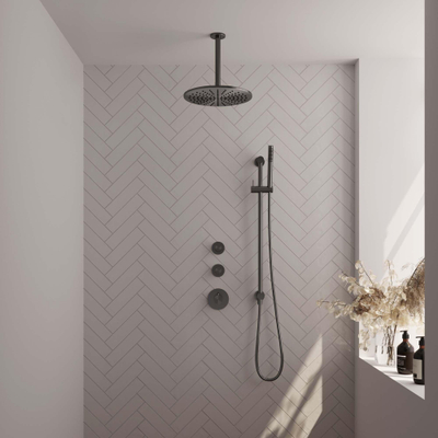 BRAUER Gunmetal Edition inbouw regendoucheset – Ø30 cm hoofddouche – 20 cm plafondbuis – staafhanddouche – glijstang 70 cm