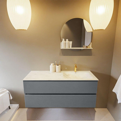 Mondiaz VICA-DLUX ensemble de meuble de salle de bain - 120cm - meuble sous-vasque plata - 2 tiroirs - lavabo encastré cloud droite - 1 trou de robinet - version haute de 60cm - opalo