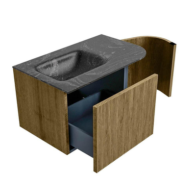 Mondiaz KURVE-DLUX Badkamermeubelset - 75x46x40cm - 1 lade - 1 deur - wastafel solid surface - links - zonder kraangat - Dusk
