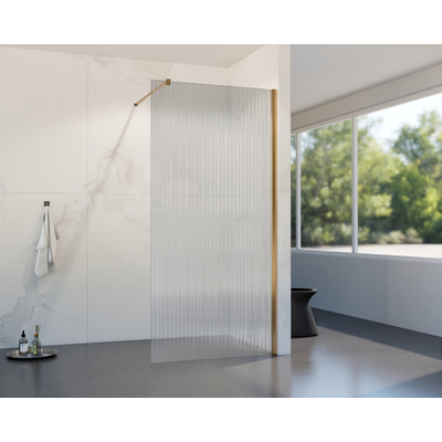 Fortifura Galeria inloopdouche - 60x200cm - ribbelglas - wandarm - Geborsteld koper PVD (Koper)