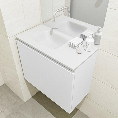 MONDIAZ OLAN Toiletmeubel 60x30x40cm met 0 kraangaten 1 lades talc mat Wastafel Lex links Solid Surface Wit