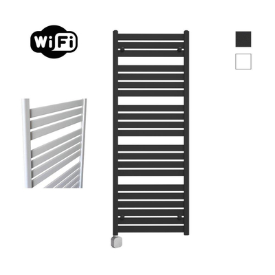 Sanicare HPW - Moda Elektrische Radiator - 160x60cm - 1159W - wifi - thermostaat - zilver - linksonder - mat zwart