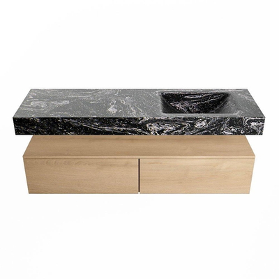 Mondiaz ALAN-DLUX Ensemble de meuble - 150cm - meuble Washed Oak mat - 2 tiroirs - Lavabo Cloud Lava suspendu - vasque Droite - 1 trou de robinet