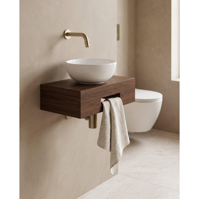 Royal Plaza Terra pack lave-mains – 40 x 25 x 10 cm – bois blanc brillant – robinet doré brossé – châtaigne (noyer)