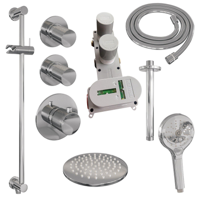 BRAUER Chrome Carving inbouw regendoucheset – Ø20 cm hoofddouche – 30 cm plafondbuis – ronde handdouche – met omstel