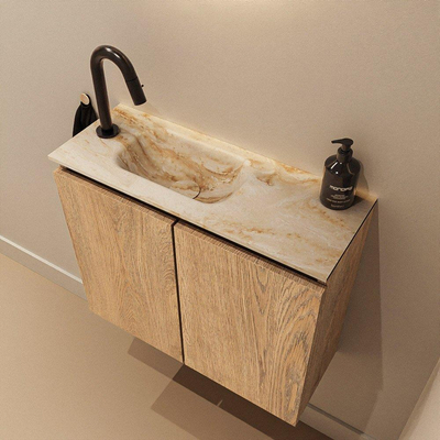 MONDIAZ TURE-DLUX 60cm toiletmeubel Washed Oak. EDEN wastafel Frappe positie links. Met 1 kraangat.