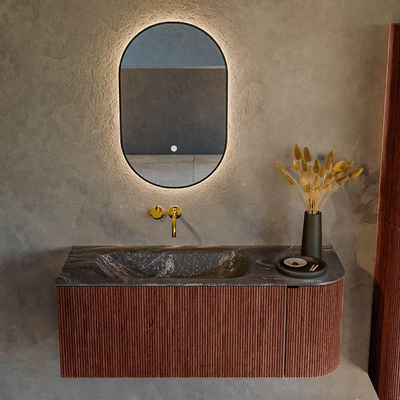 Mondiaz KURVE-DLUX Badkamermeubelset - 115x46x40cm - 1 lade - 1 deur - wastafel solid surface - links - zonder kraangat - Ruby