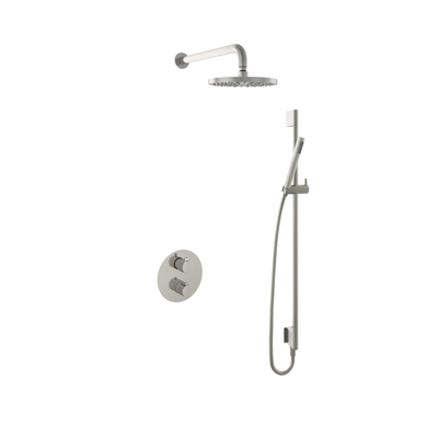 Hotbath Buddy IBS - Regendoucheset - 35cm wandarm - 20cm ronde hoofddouche - staafhanddouche - glijstang - 2-weg-omstel - geborsteld nikkel (RVS)