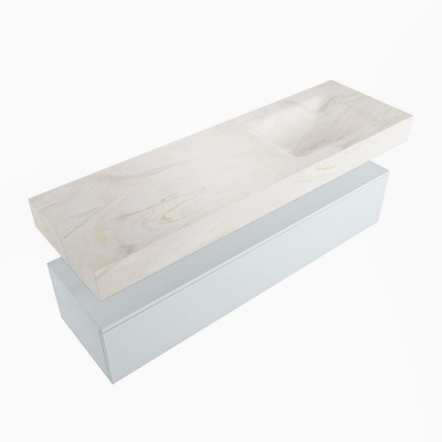 Mondiaz ALAN-DLUX Ensemble de meuble - 150cm - meuble - Clay mat - 1 tiroir - Lavabo Cloud Ostra suspendu - vasque droite - 1 trou de robinet - Beige