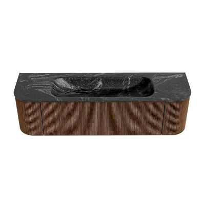 MONDIAZ KURVE-DLUX 160cm Meuble salle de bain avec module 25 G et D - couleur Walnut - 1 tiroir - 2 portes - vasque BIG MEDIUM centre - 1 trou de robinet - couleur Lava