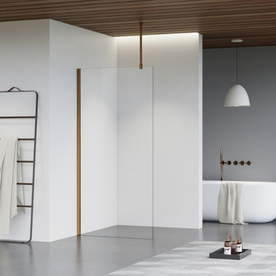 FugaFlow Eccelente Vetro inloopdouche badkamer - 110x200cm - helder glas - plafondarm - geborsteld koper