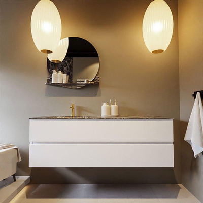 Mondiaz VICA-DLUX Badkamermeubelset - 150cm - talc - 2 lades - Inbouw wastafel CLOUD - links - 1 kraangat - kleur Lava - XL versie 60cm hoog