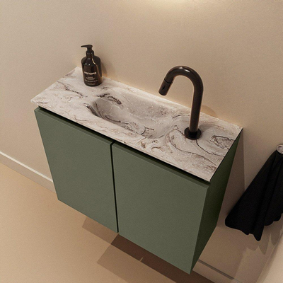 MONDIAZ TURE-DLUX Meuble toilette - 60cm - Army - EDEN - vasque Glace - position centrale - 1 trou de robinet