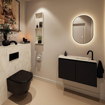 MONDIAZ TURE-DLUX Meuble de toilettes 80 cm Urban. EDEN lavabo Ostra position à droite. Avec 1 trou de robinet.