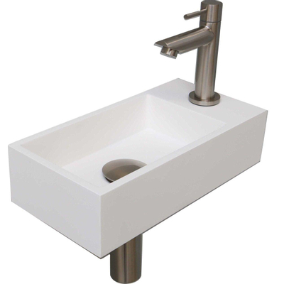 Ink Versus pack lave-mains – 36 x 18 x 9 cm – polystone blanc – perçage à droite – robinet nickel brossé