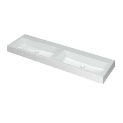 INK Momento wastafel - 160x45x9cm - 2 wasbakken - 0 kraangaten - polystone wit glans
