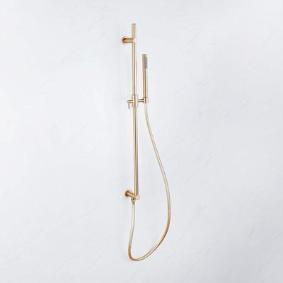Fugaflow Eccelente Sobrado Ensemble de Glissière - coude de raccordement mural intégré - flexible de douche lisse - douchette à main - Laiton Brossé PVD (Or)