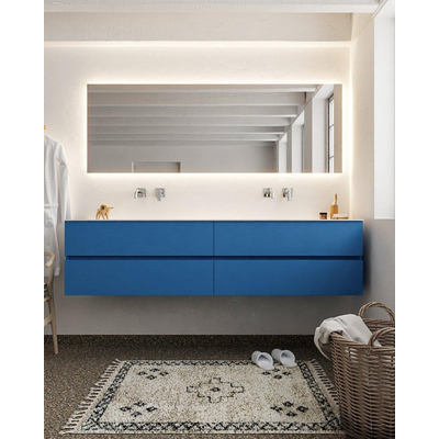 Mondiaz VICA ensemble de meuble de salle de bain - 200cm - meuble sous-vasque jeans - 4 tiroirs - lavabo nuage double - sans trou de robinet version XL 60cm de haut