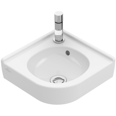 Villeroy & Boch O.novo hoekfontein - 32x32cm - met kraangat - met overloop CeramicPlus - White Alpine (glans wit)