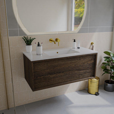 Saniclass Holz Frame Meuble sous lavabo de salle de bains - 100x45x40cm - 1 tiroir - Chêne charcoal