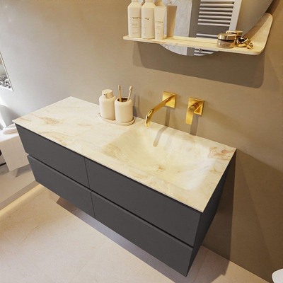 MONDIAZ VICA-DLUX Ensemble meuble de salle de bains - 120cm - meuble bas dark grey - 4 tiroirs - lavabo encastré cloud à droite - sans trous de robinet - version haute 60cm - frape