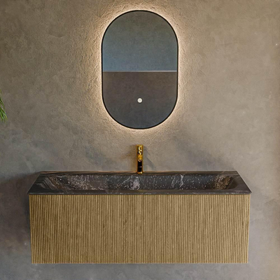 Mondiaz KURVE-DLUX Ensemble de meubles de salle de bains - 120x46x40cm - 1 tiroir - lavabo solid surface - milieu - 1 trou de robinet - Dusk