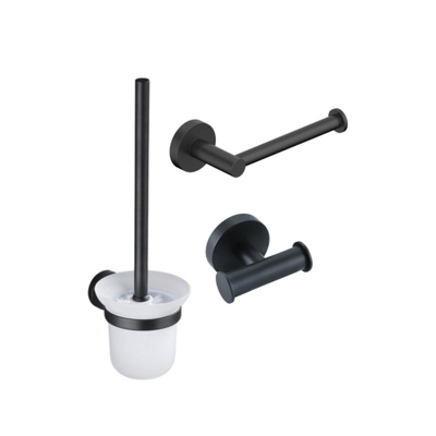 Fortifura Calvi Ensemble WC 3 pièces - porte-rouleau sans couvercle - brosse WC - patère double ronde - noir mat