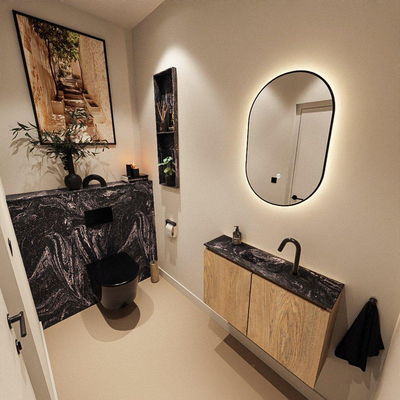 MONDIAZ TURE-DLUX Meuble toilette - 80cm - Washed Oak - EDEN - vasque Lava - position centrale - 1 trou de robinet