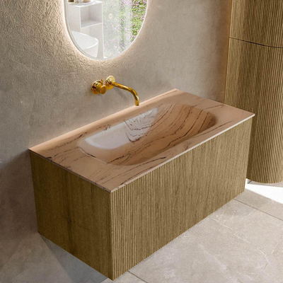 MONDIAZ KURVE-DLUX Meuble de salle de bains 90cm couleur Dusk avec 1 tiroir et 0 porte. Lavabo BIG SMALL Central sans trou de robinet Arena.