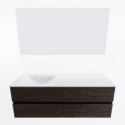 Mondiaz VICA ensemble de meuble de salle de bain - 140cm - meuble sous-vasque marron foncé - 4 tiroirs - lavabo cloud gauche - sans trous de robinet - couleur talc - miroir LED - version XL 60cm de haut