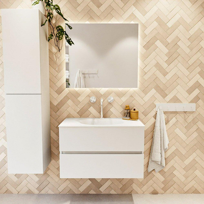 MONDIAZ VICA Meuble de salle de bains 80cm sous-meuble Talc 2 tiroirs. Lavabo MOON central 1 trou de robinet, couleur Talc.