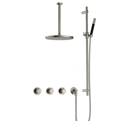 Hotbath Cobber X IBSX70 Regendoucheset inbouw - hoofddouche 30cm - plafondarm 30cm - glijstang - handdouche staaf 1 stand - geborsteld nikkel