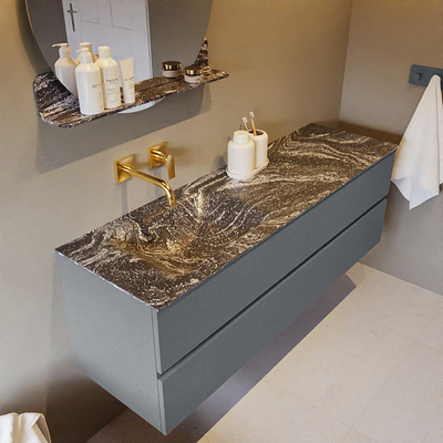 Mondiaz VICA-DLUX ensemble de meuble de salle de bain - 150cm - meuble sous-vasque plata - 2 tiroirs - lavabo encastrée cloud gauche - sans trous de robinet - version haute de 60cm - lave