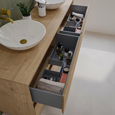 Saniclass Holz Pure Meuble de salle de bain - 160x45x60cm - 4 tiroirs - plan de toilette - Chêne natural