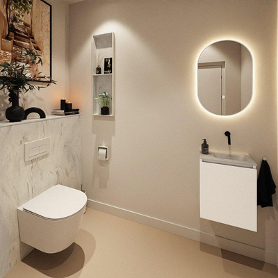 MONDIAZ TURE-DLUX Meuble toilette - 40cm - Talc - EDEN - vasque Opalo - position droite - sans trou de robinet