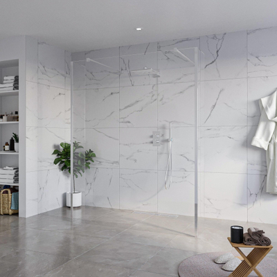 FugaFlow Eccelente Vetro Douche à l'italienne libre dans la salle de bain - 160x200cm - Clair - anti-calcaire - verre de sécurité 8mm - 2 parois latérales 30cm - avec bras muraux et profils d'angle - Chrome -