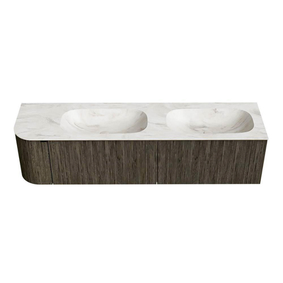 Mondiaz KURVE-DLUX Ensemble de meubles de salle de bains - 175x46x40cm - 2 tiroirs - 1 porte - lavabo solid surface - double / droite - sans trou de robinet - Shadow